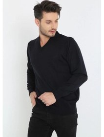 Resim Assema Unisex Uzun Kol V Yaka Triko Kazak - Siyah Çok Renkli 