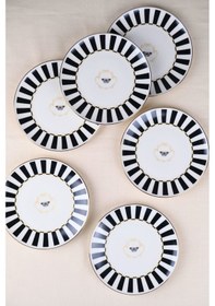 Resim Tabak Evi Porselen Butterfly Collection Altın Yaldızlı Pasta Tabağı Siyah 20,50cm 6 Lı Krem 