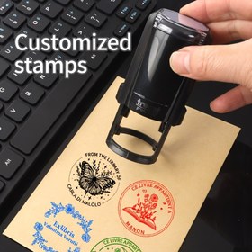 Resim Kişiselleştirilmiş Logo Damga - Özel İmza Mühürü, 3.0 cm Yuvarlak Kendinden Mürekkepli Damga, Ofis, Okul, Kütüphane ve İş Hediyeleri için Dayanıklı Plastik, Kart Yapımı İçin Damgalar 