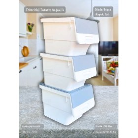 Resim 3’lü Tekerlekli Patateslik Soğanlık Oyuncak Kutusu Patates Soğan Sepeti Motek Gri 36 Lt 