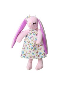 Resim İthal Kumaş Uzun Kulaklı Renkli Kıyafetli Sevimli Tavşan Peluş Oyuncak Uyku & Oyun Arkadaşı 30 Cm. Açık Pembe 