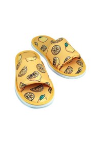 Resim Erkek Sarı Limon Desenli Önü Açık Ev Terlik Yumuşak Taban Sarı 