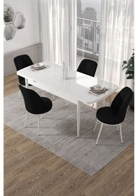 Resim Canisa Concept Kor Serisi, 70x114 Açılabilir Beyaz Yemek Masası Takımı,4 Siyah Sandalye Masa Beyaz Sandalyeler Siyah 