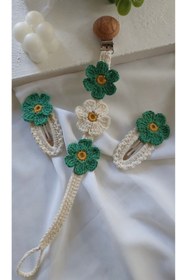 Resim FeyzaDesign Doğal İplerden Papatya Emzik Zinciri ve Toka Seti, şık ve güvenli kullanım 