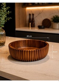 Resim Morponi Akasya Ahşap Oluklu Salata Kasesi, Meyvelik Ve Sunum Seti 26 Cm 1 Adet 