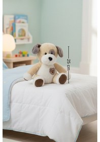 Resim Sevimli Köpek Peluş Oyuncak Love Kalpli Köpekçik Uyku Arkadaşı Hediyelik 25 Cm Bej 