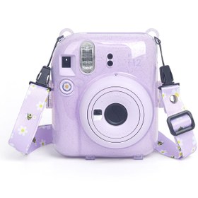 Resim Instax Mini 12 Makine Uyumlu Lila Simli Pleksi Kılıf 