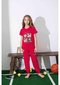 Resim Kız Çocuk Mini Desenli Kırmızı Pijama Takımı-1309 Kırmızı 