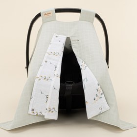 Resim Puset Örtüsü - Çift Taraflı - Açık Yeşil Muslin - Yapraklar 