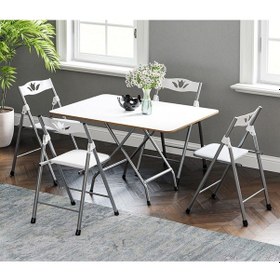 Resim 60x90 Beyaz Mermer Desenli Katlanır Masa ve 4 Adet Sandalye Set 