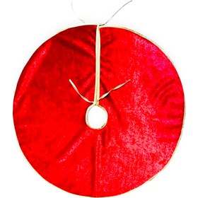 Resim Yılbaşı Lüks Çam Ağacı Altlığı Kırmızı Gold Biyeli 1. Sınıf Noel Ağaç Altı Örtüsü - 100 cm 
