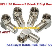 Resim Hızlı L Tip 90 Derece F Konnektör Connektör Erkek Dişi 5 Adet 