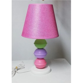 Resim Pembe Ahşap Kız Çocuk Odası Abajuru,pembe Ahşap Yatak Odası Abajuru Lila Yeşil Ahşap Top Abajur 