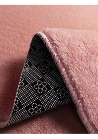 Resim Dekoratif Puffy Peluş Yumuşak Yıkanabilir Kaymaz Taban Kesme Halı Yolluk Pembe 