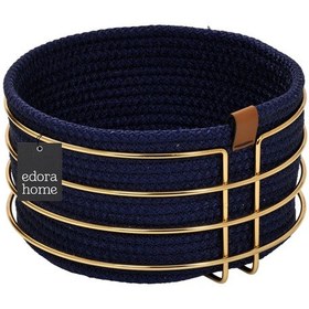 Resim Altın Yuvarlak Ekmek Sepeti Şık,ekmeklik Lacivert Hasır Örmeli Makrome-çok Amaçlı Metal Paslanmaz Altın 