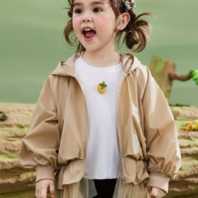 Resim ASK JUNIOR Kız Çocukları için Sonbahar Haki Mesh Detaylı Şirin Kapüşonlu Ceket 