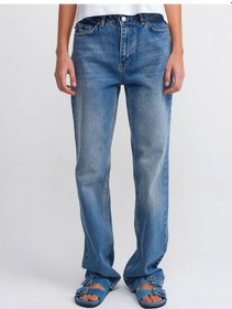 Resim Dilvin Vintage Görünümlü Wideleg Denim Pantolon Mavi 