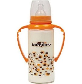 Resim Bambino Kulplu Cam Biberon-Turuncu 125Ml 