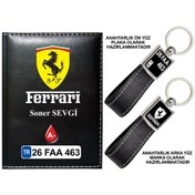 Resim Plakanıza Özel Ferrari Logolu Siyah Ruhsat Kabı Ve Anahtarlık 