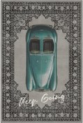 Resim Arteluna Home Retro 106 Gri Mavi Vintage Retro Araba Figürlü Keep Going Tasarım Halı Salon Oturma Ev Oda Halısı 
