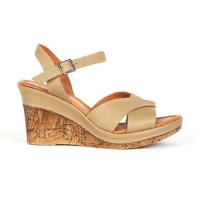 Resim Dericlub Kadın Dolgu Topuklu Ayakkabı Gerçek Deri Zy 1991 Kum Kum Rengi 