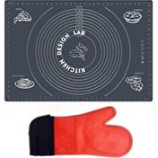 Resim Kitchen Design Lab 45x65 CM Gri Silikon Hamur Açma Matı Ve Kırmızı Silikon Yanmaz Mutfak Fırın Eldiveni 2 Li Set 