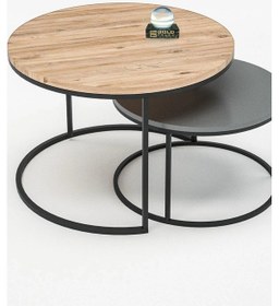 Resim Uslucan Alışveriş Orta Sehpa Ikili Lüx Specıal Antrasit Gri - Ceviz Çok Renkli 