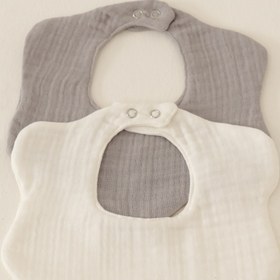 Resim elibaby 2'li %100 Organik Pamuk 8 Katlı Multi Müslin Çiçek Bebek Salya Mama Önlüğü,Yakalık Gri,Beyaz 