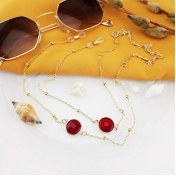 Resim BijuStore Altın Kaplama Kırmızı Akik Doğal Taş Kadın Gözlük Zinciri 