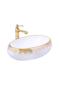 Resim İsaoğlu Yapı Altın Çanak Lavabo Gold Beyaz Seramik Lavabo İşlemeli Vintage 60x40 Armatür Hariçtir Beyaz 