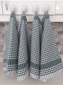 Resim Pamuklu Yeşil Renkli Pöti Kareli 4'lü Kurulama Bezi,peçete 