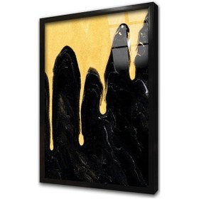 Resim Sarı Siyah Soyut Iı Çerçeveli Cam Tablo-172084 