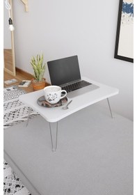 Resim Taşınabilir Katlanır Yatak Koltuk Üstü Hasta Servis Bilgisayar Çalışma Sehpası Beyaz 