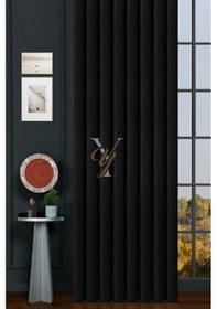 Resim İpek Kadife Fon Perde V-32 Siyah Siyah 