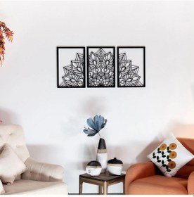 Resim Mandala Metal Tablo 3'lü Yatay Set Detaylı Sanat Duvar Dekoru 