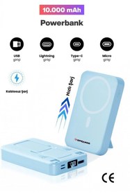 Resim jetucuzal SPRANGE SR-P26M 10000mAh Magsafe Powerbank 15W Kablosuz, 20W PD, LCD Ekranlı, Standlı (Mavi) 