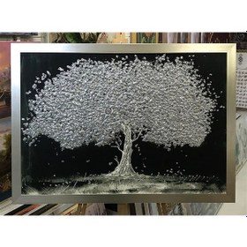 Resim Gümüş Çerçeveli Gümüş Simli Ağaç Kanvas Tablo 