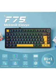 Resim Aula F75 Mekanik Rgb Tkl Graywood V4 Switch Kablosuz Makrolu Hot Swap Türkçe Q Klavye Siyah 
