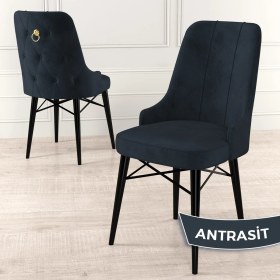 Resim Canisa Concept Pare Serisi, Siyah Gürgen Ayaklı, 1.sınıf Babyface Ithal Kumaş Sandalye , Gold Halkalı, 1 Adet 