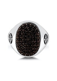 Resim Mini Karo Motifli Siyah Onix Taşlı 925 Ayar Gümüş Yüzük - 500057268 