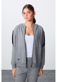 Resim Tommy Life Gri Melanj Kompakt Pamuklu Kalın Pürüzsüz Dokulu Kapüşonlu Oversize Fit Kadın Eşofman Takım - 95343 GRİ MELANJ 