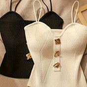 Resim 2'li Kadın Moda İkili V-Yaka Düz Renkli Kolsuz Tank Üst Seti, Faux Düğme Detayı ile Tüm Mevsim Polyester Kumaş 