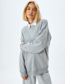 Resim Basic Sweatshirt Rahat Kesim Bisiklet Yaka Uzun Kollu 