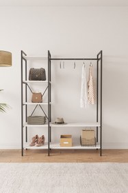 Resim Mobitopya Nilamu Beyaz Elbise Dolabı | Metal Gövdeli Açık Askılık & Organizer Dolap 130×170×34 Cm 
