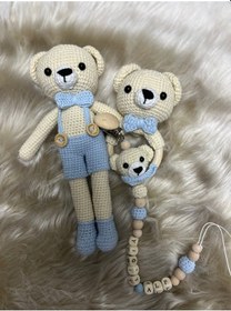 Resim 1-2 Yaş Amigurumi Organik Örgü Oyuncak Ayıcık Set Krem 