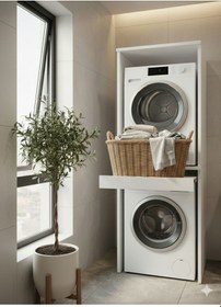 Resim Çamaşır Makinesi Dolabı Kurutma Makinesi Dolabı Sepetlikli Banyo Dolabı Beyaz Beyaz 