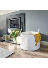 Resim Mavaux Clover Özel Pamuklu Saplı Jüt Battaniye Sepeti Hasır Oyuncak Sepeti Jüt Çamaşır Sepeti 40-30 Beyaz 