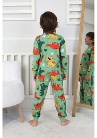 Resim Isobel Kids Erkek Çocuk Dino Desenli Uzun Kollu Pijama Takımı-910 Yeşil 
