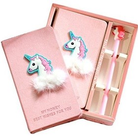 Resim Unicorn Tasarım Kalemli Not Defteri Pembe 
