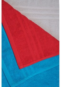 Resim %100 Organik Pamuk Milano Premium Antbakteriyel 50x100 Cm 3'lü El Ve Yüz Havlu Seti Turkuaz-kırmızı-krem 